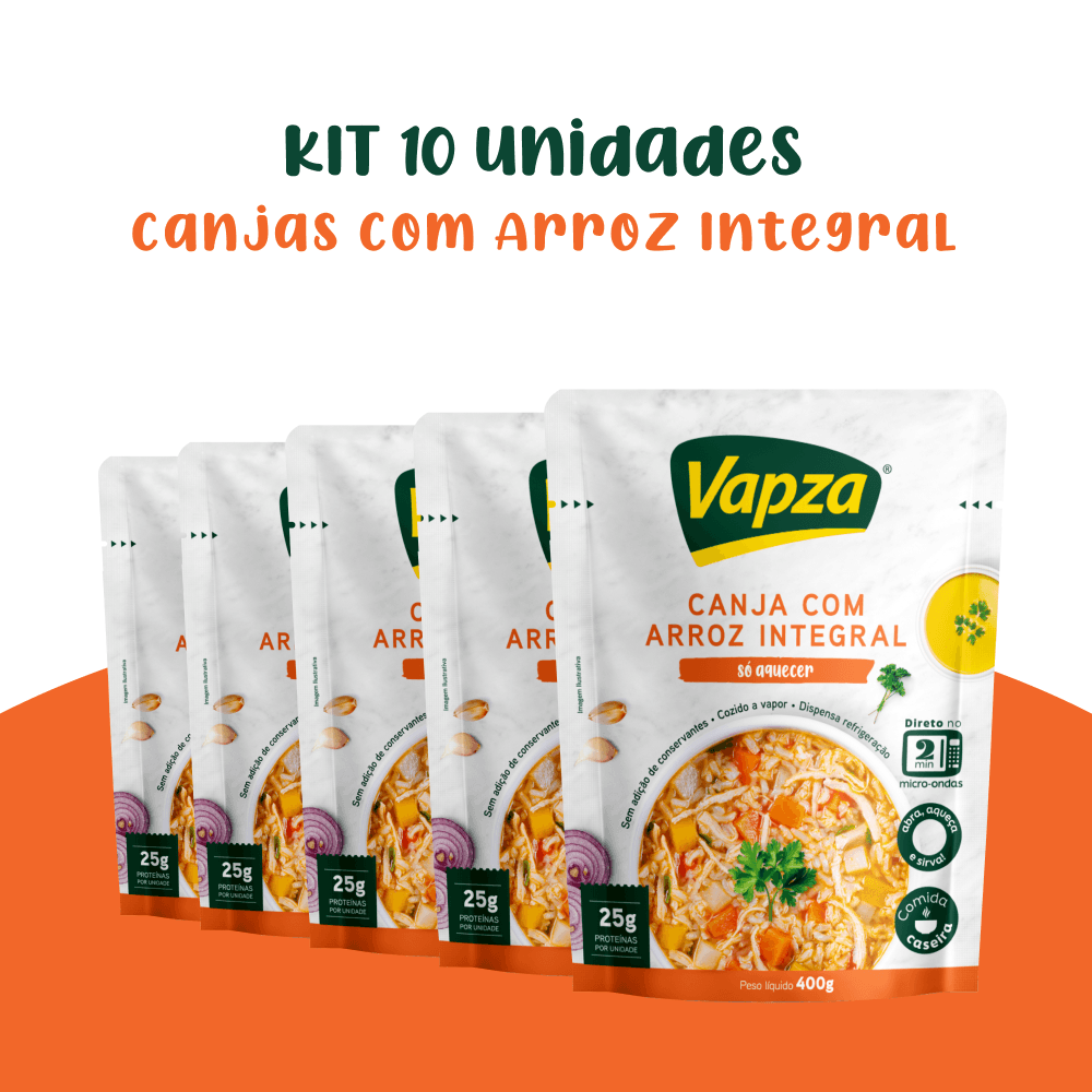 Kit 10 Canjas com Arroz Integral 400G Só Aquecer Vapza
